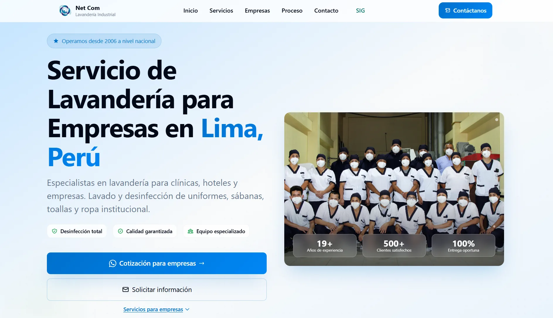 Página web para empresa de lavandería