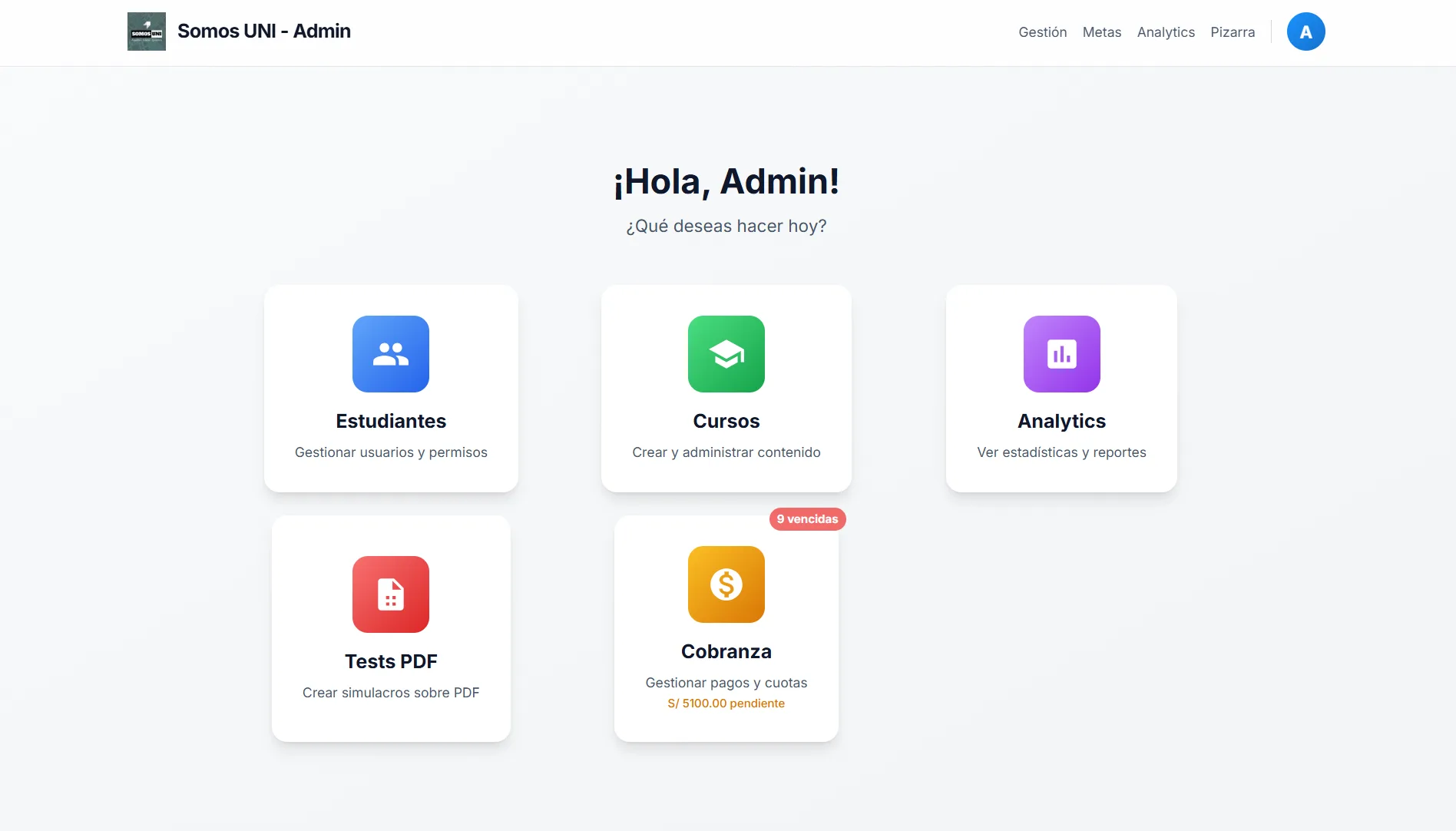 Plataforma Somos UNI de gestión de cursos y alumnos